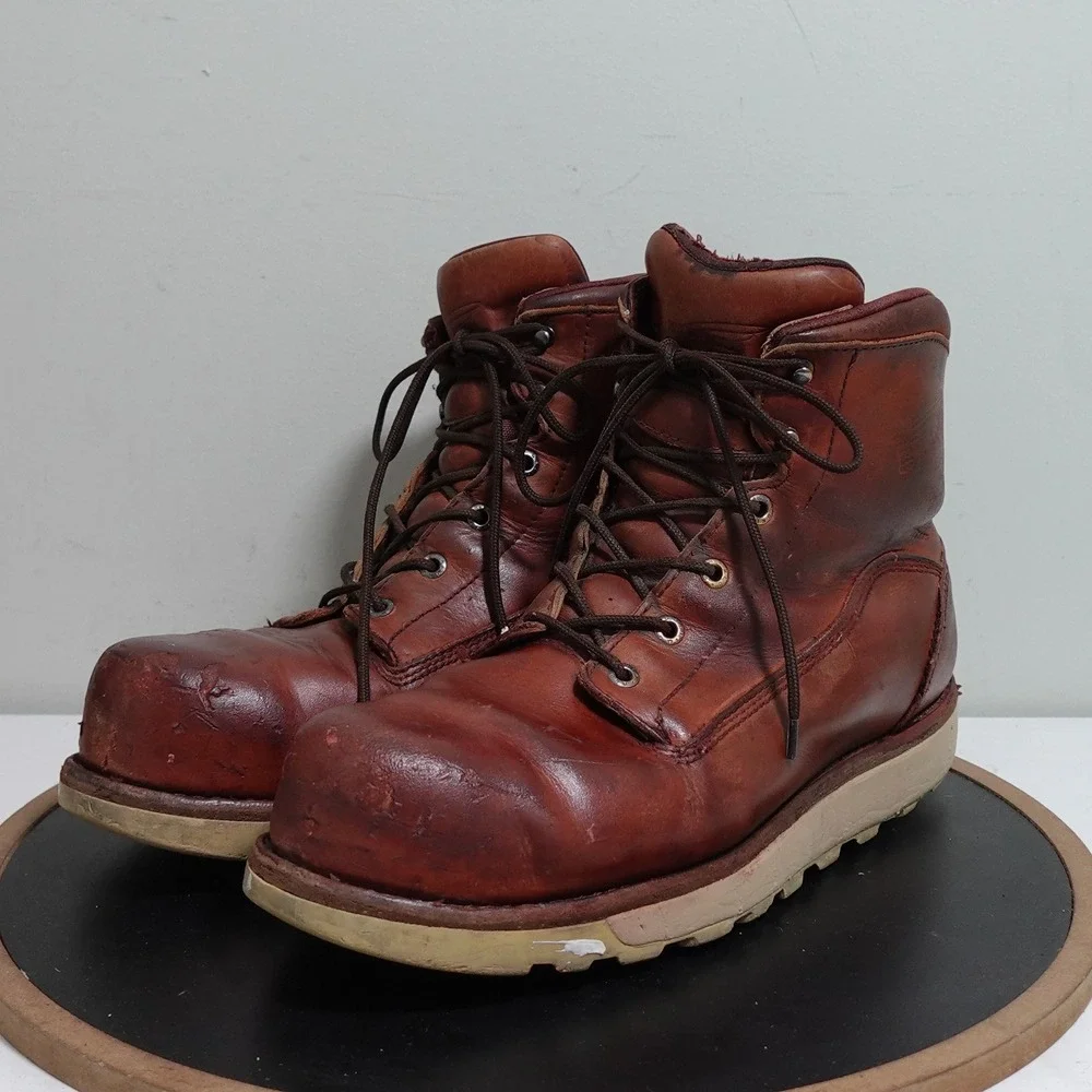 Red Wing Traction Tred Lite Safety Toe Boots Men 11 Brown Leather Steel Toe Work